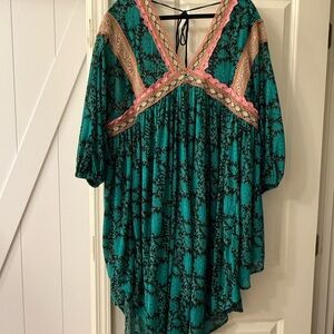 Free People Women's Green and Pink Bohemian Dress